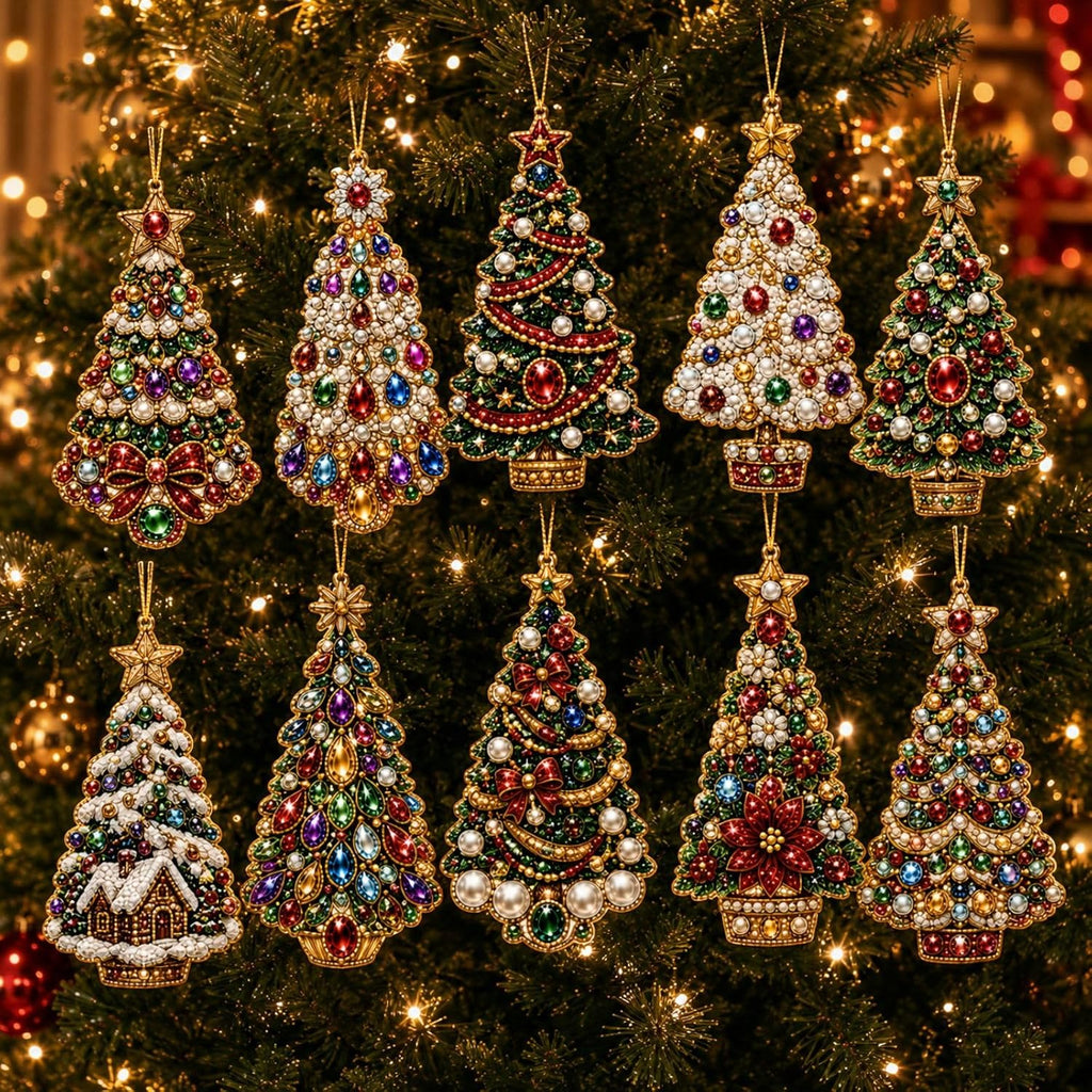 10PCS Christmas Pearl Diamond Painting Hanging Ornament Art Kit for Adults
