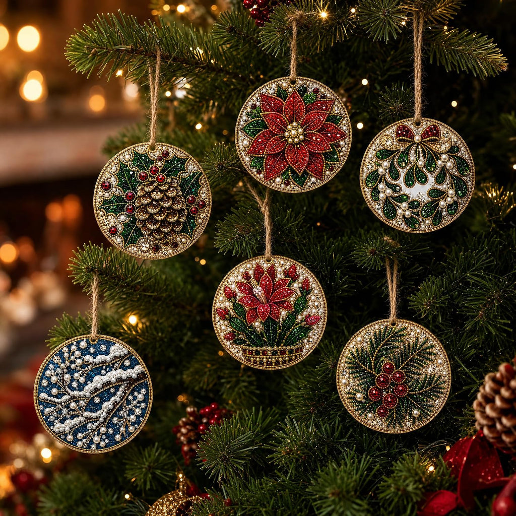 Christmas Ornaments Pearl Diamond Art Kits For Adults, Diy Wooden Diamond Art Christmas Ornaments For Christmas Tree With Pearls, Hanging Special-Shaped Gems & Jute Twine, Christmas Decor Craft#W