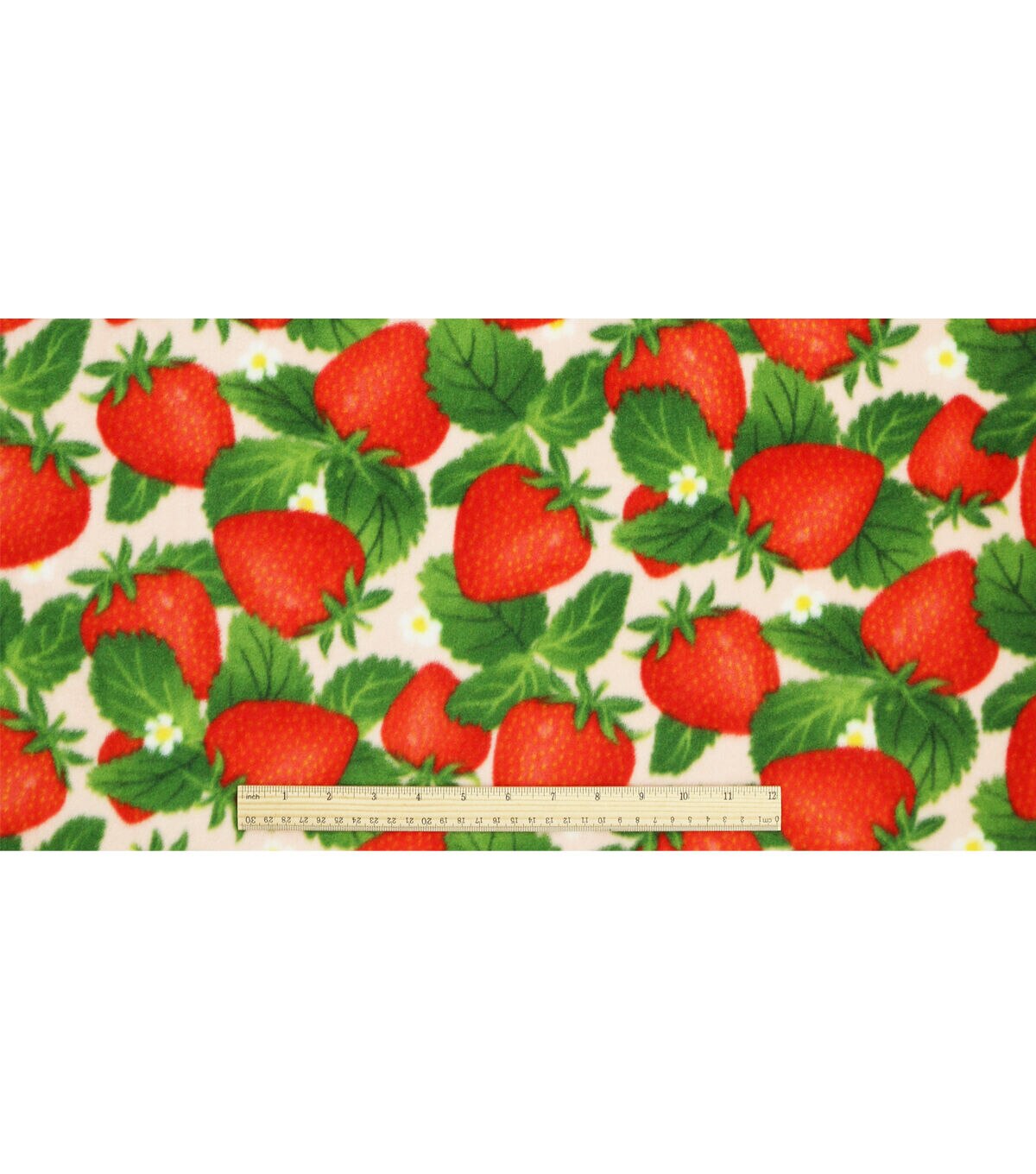 Red Bold Summer Strawberry Patch Anti Pill Plush Fleece Fabric