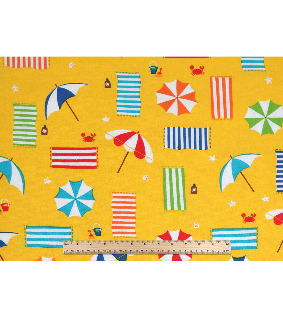 Yellow Beach Towels And Umbrellas Novelty Cotton Fabric by POP!