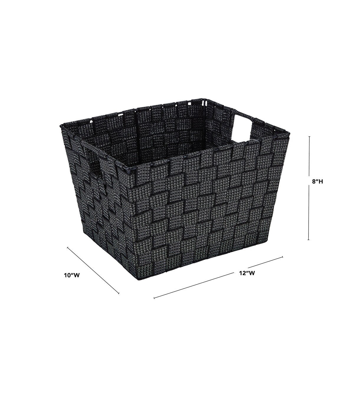 Simplify 10 x 8 Black Lurex Striped Woven Storage Bin With Handles