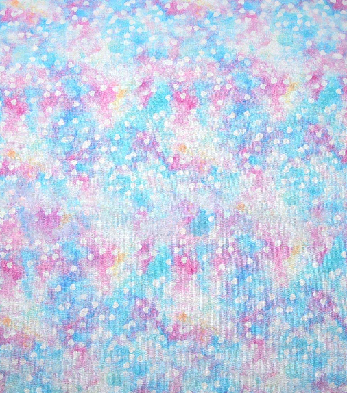 Hearts on Blue & Pink Cotton Fabric by Keepsake Calico