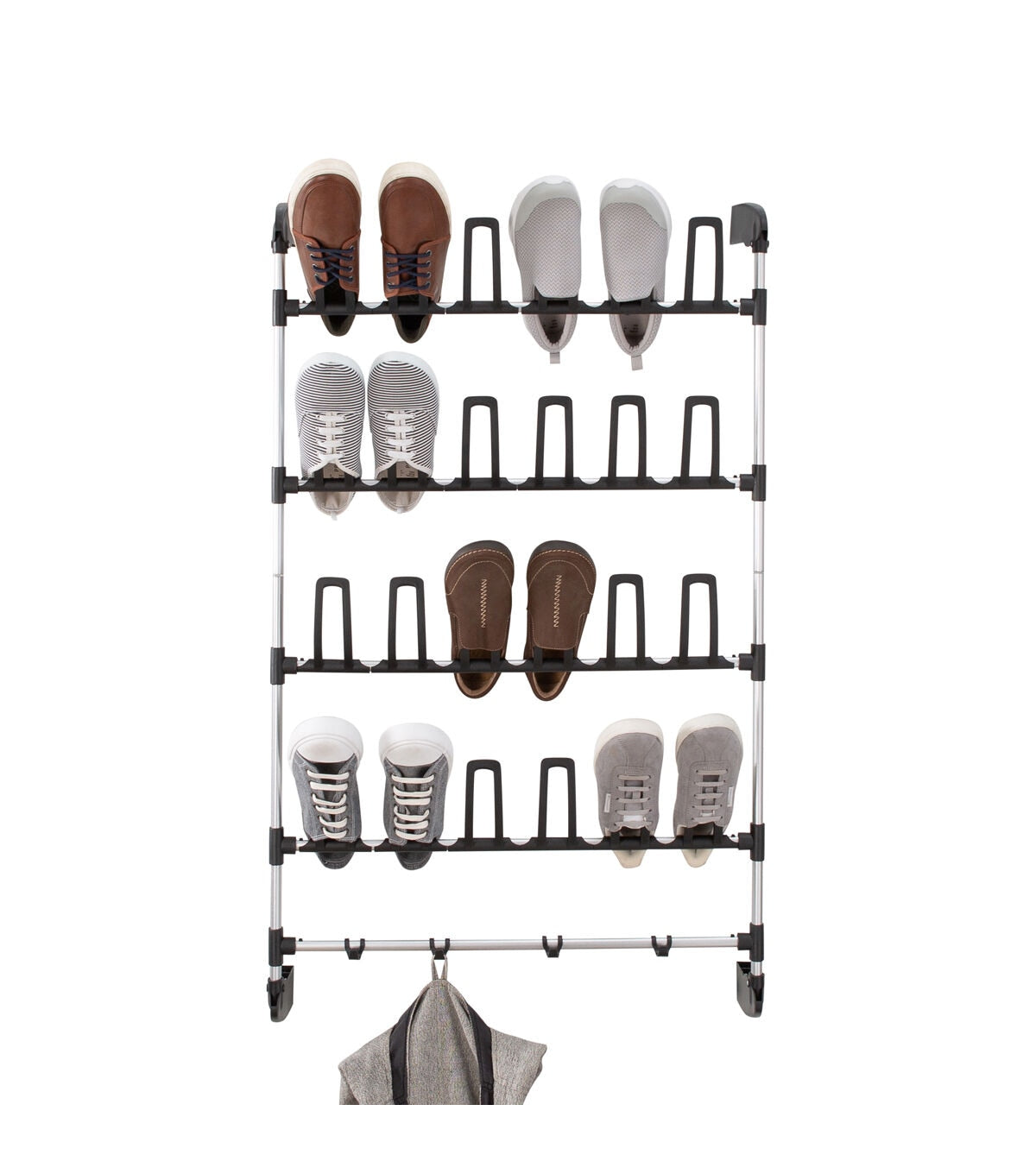 Organize It All 27 Black 12 Pair Over the Door Shoe Rack With Hooks