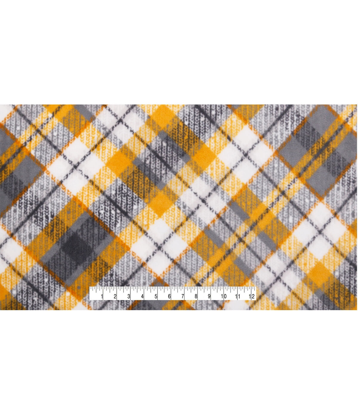 Gold & Gray Bias Plaid Anti Pill Fleece Fabric