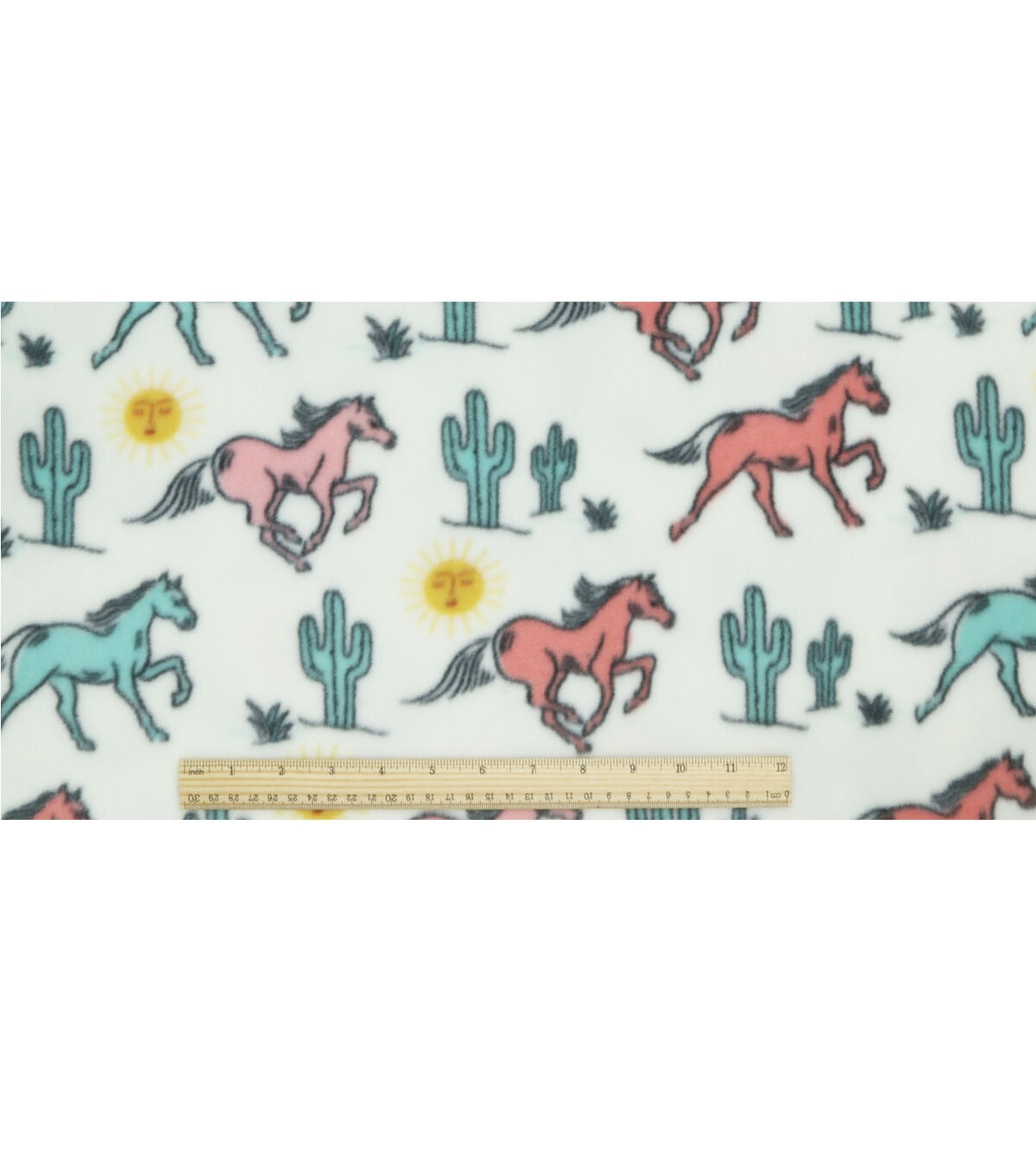 Horses in the Desert on White Anti Pill Fleece Fabric
