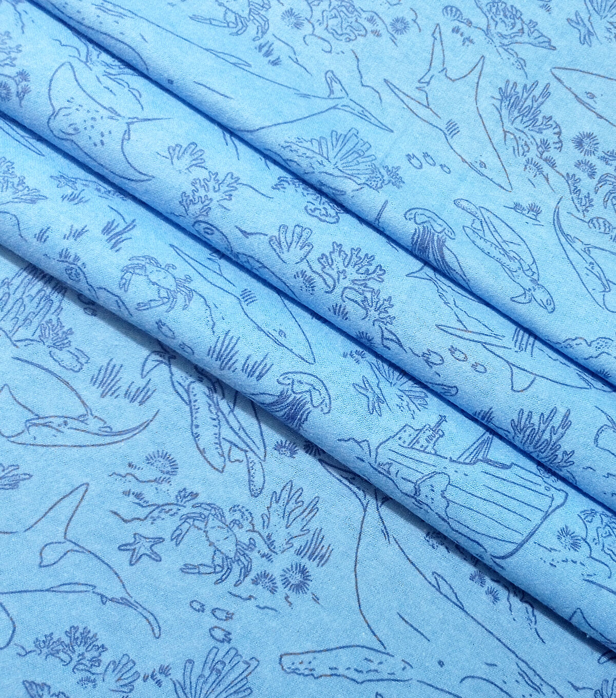 Blue Underwater Outline Super Snuggle Flannel Fabric