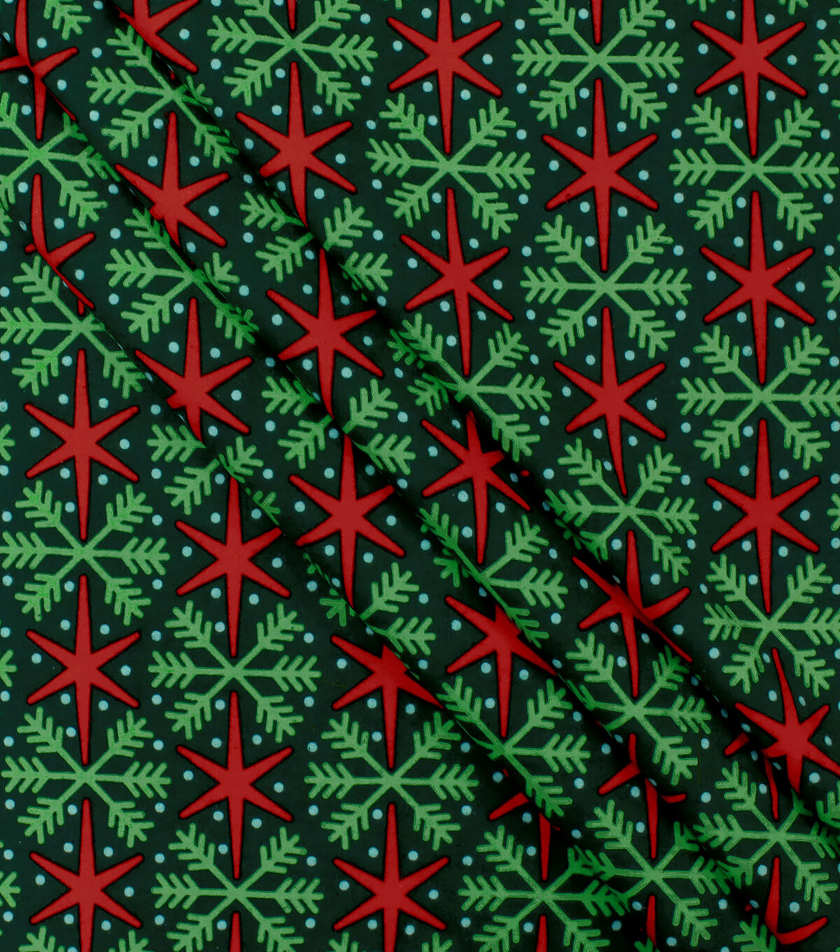 Green Snowflakes on Red Super Snuggle Christmas Flannel Fabric