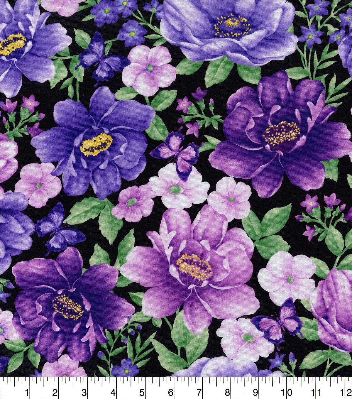 Hi Fashion Dahlias on Black Premium Cotton Fabric