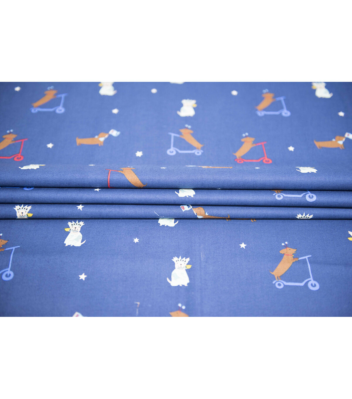 Blue Doggies On Scooters Patriotic Cotton Fabric by POP!