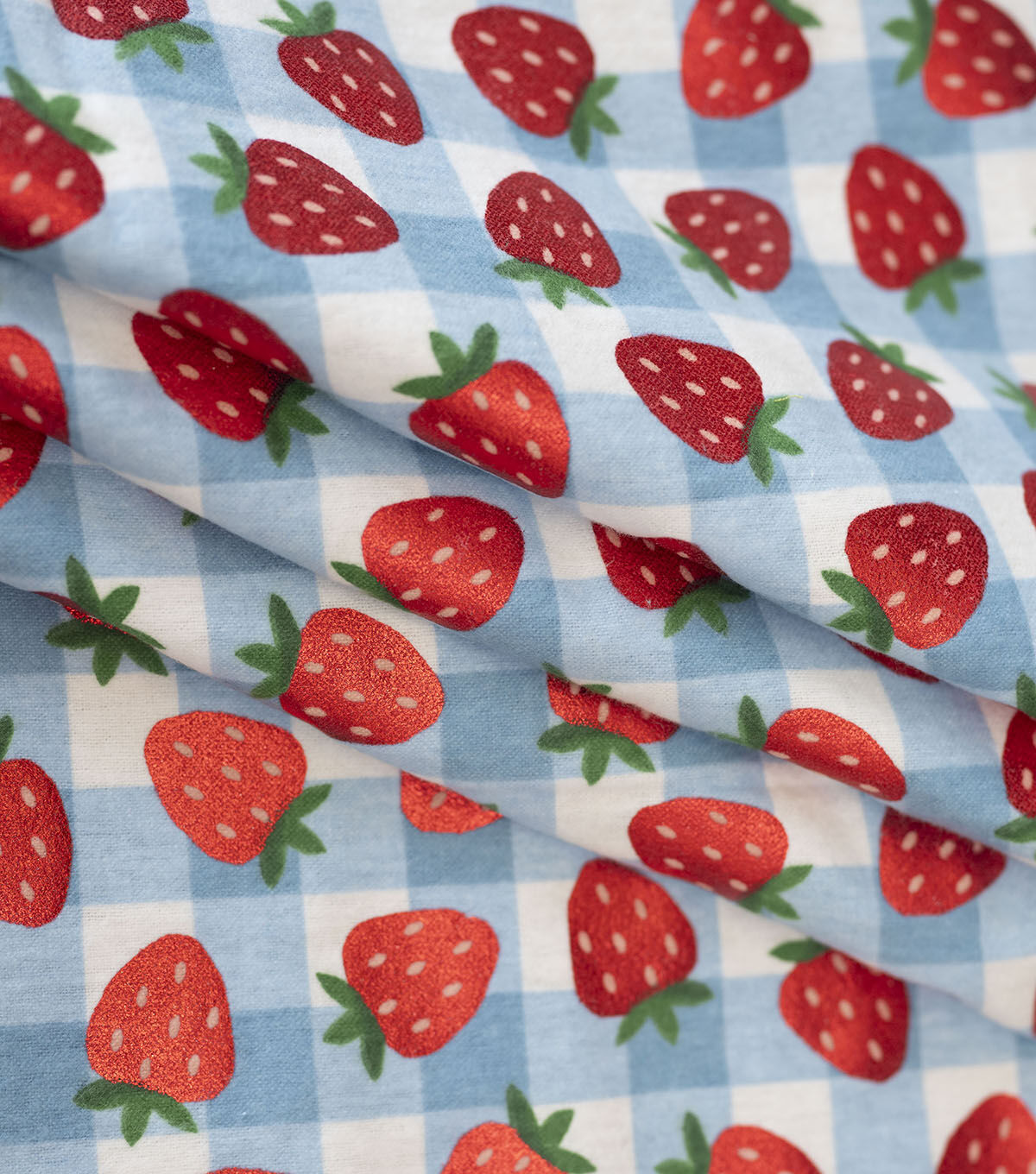 Red Strawberries on Checkered Super Snuggle Flannel Fabric