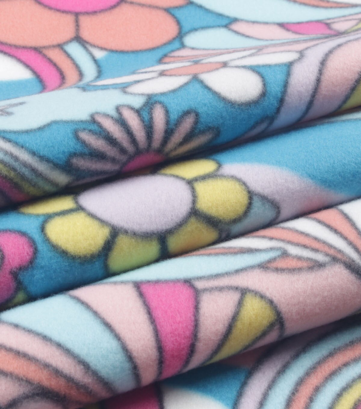 Groovy Flowers on Blue Blizzard Fleece Fabric