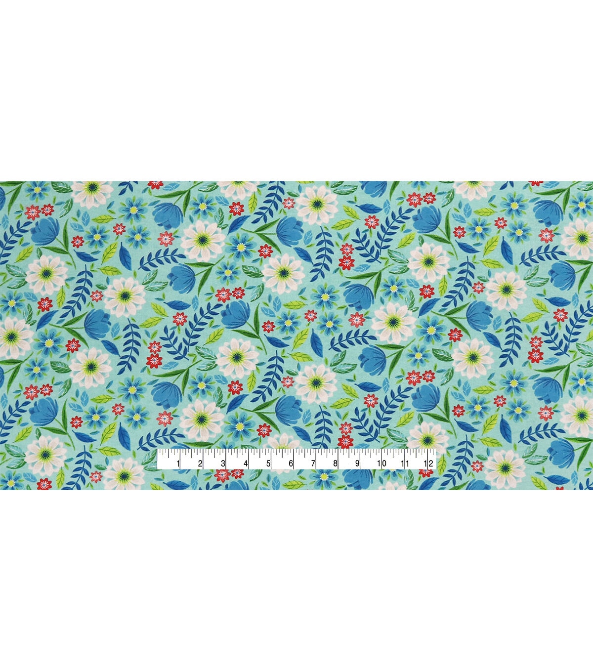Daisy Leaves On Blue Super Snuggle Flannel Fabric