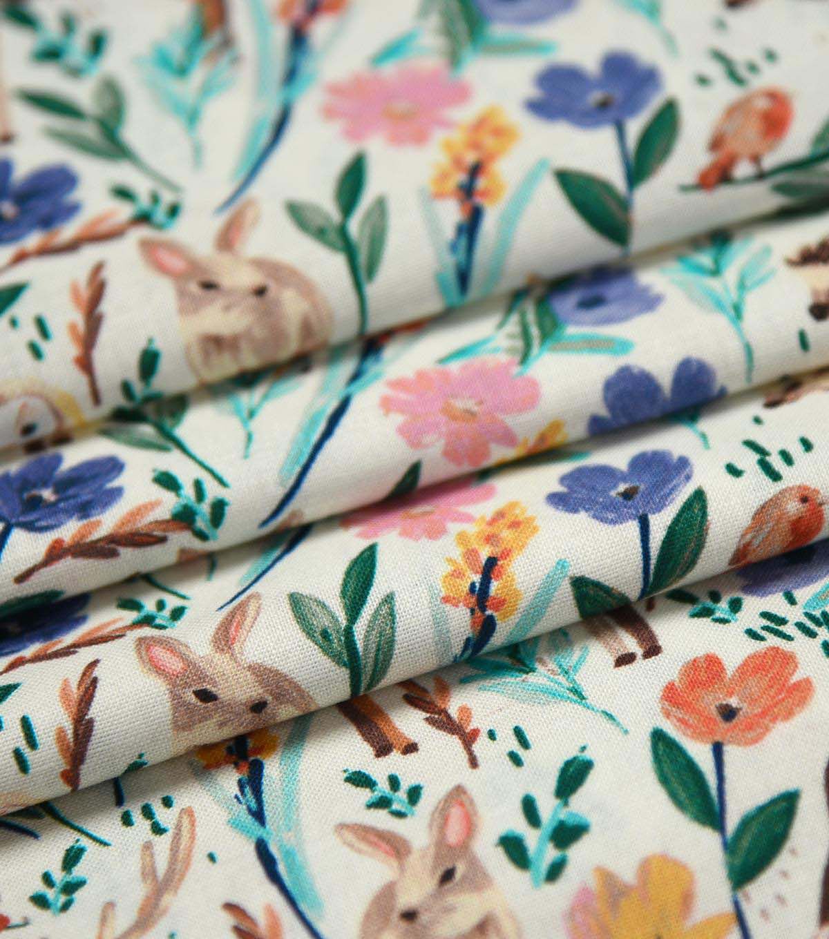 Watercolor Brown Woodland Friends Novelty Cotton Fabric