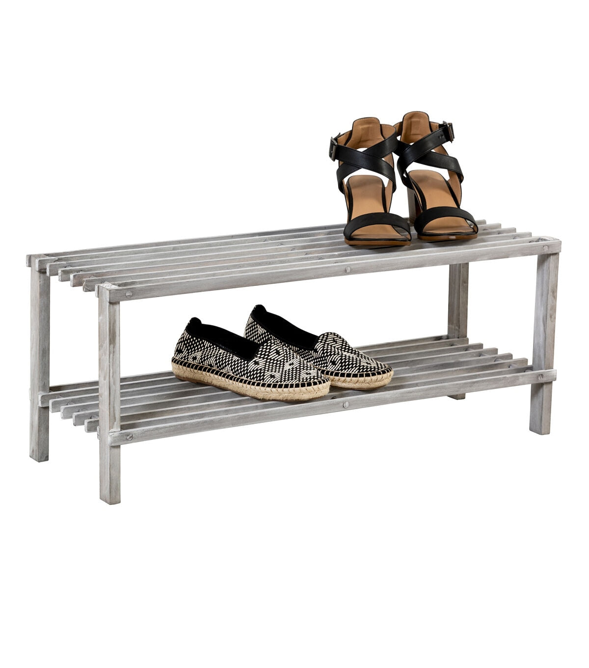 Honey Can Do 10.5 x 12 Gray 2 Tier Wood Shoe Rack