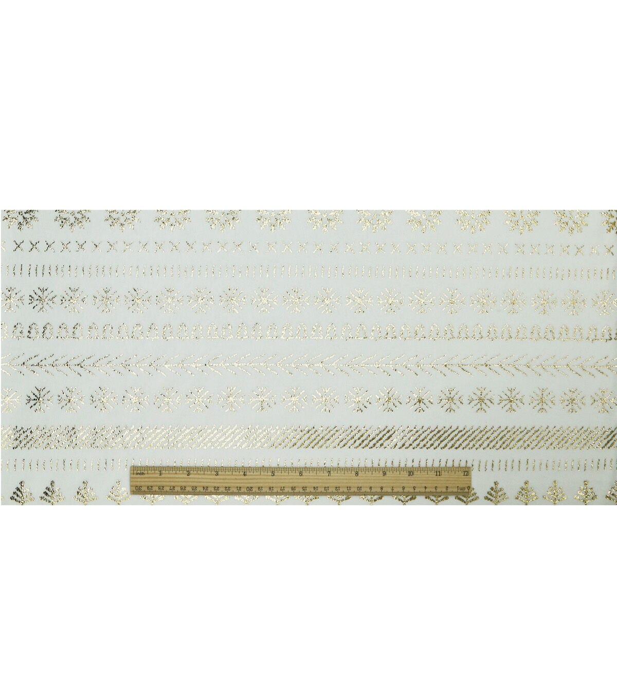 Gold Foil Fair Isle on White Pure Plush Fleece Fabric
