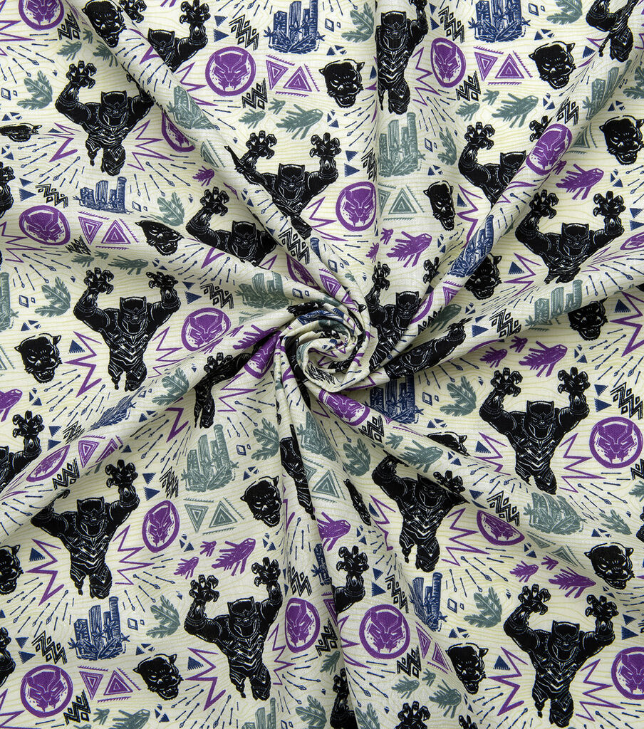 Black Panther Linocut Attack Cotton Fabric