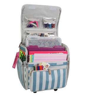 Everything Mary 18 Blue Striped Collapsible Rolling Craft Bag