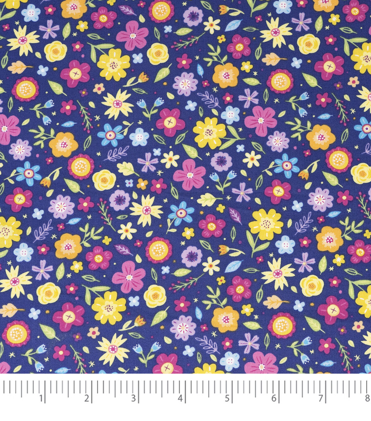 Bright Floral on Blue Cotton Fabric by Keepsake Calico
