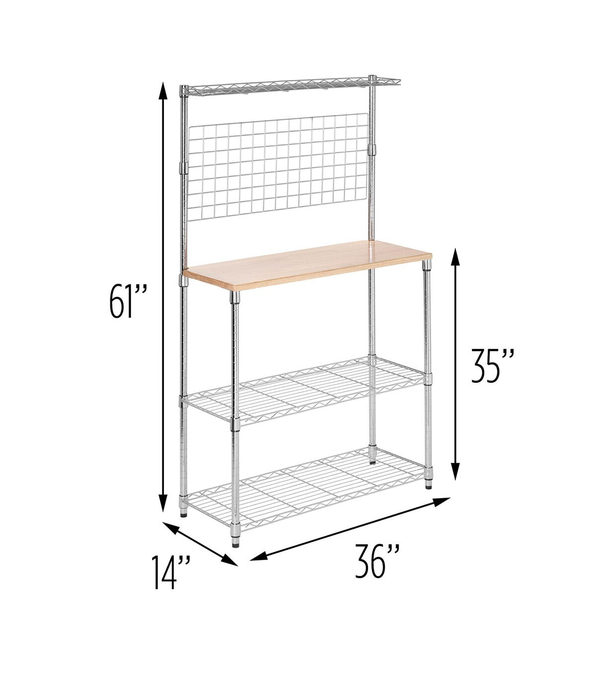 Honey Can Do 36 x 61 Chrome 4 Tier Baker's Rack With Grid Storage