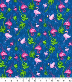 Fabric Traditions Flamingos On Blue Novelty Cotton Fabric
