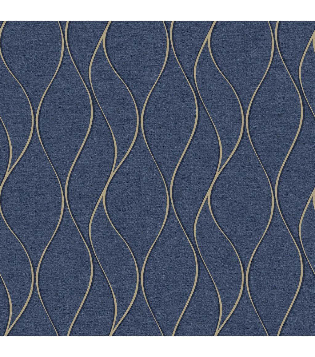 RoomMates Wallpaper Navy Wave Ogee