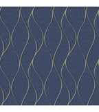 RoomMates Wallpaper Navy Wave Ogee