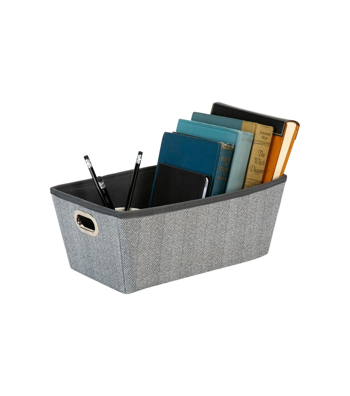 Simplify 13 x 7 Gray Herringbone Grommet Shelf Tote
