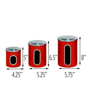 Honey Can Do 3ct Red Stainless Steel Canisters With Windows