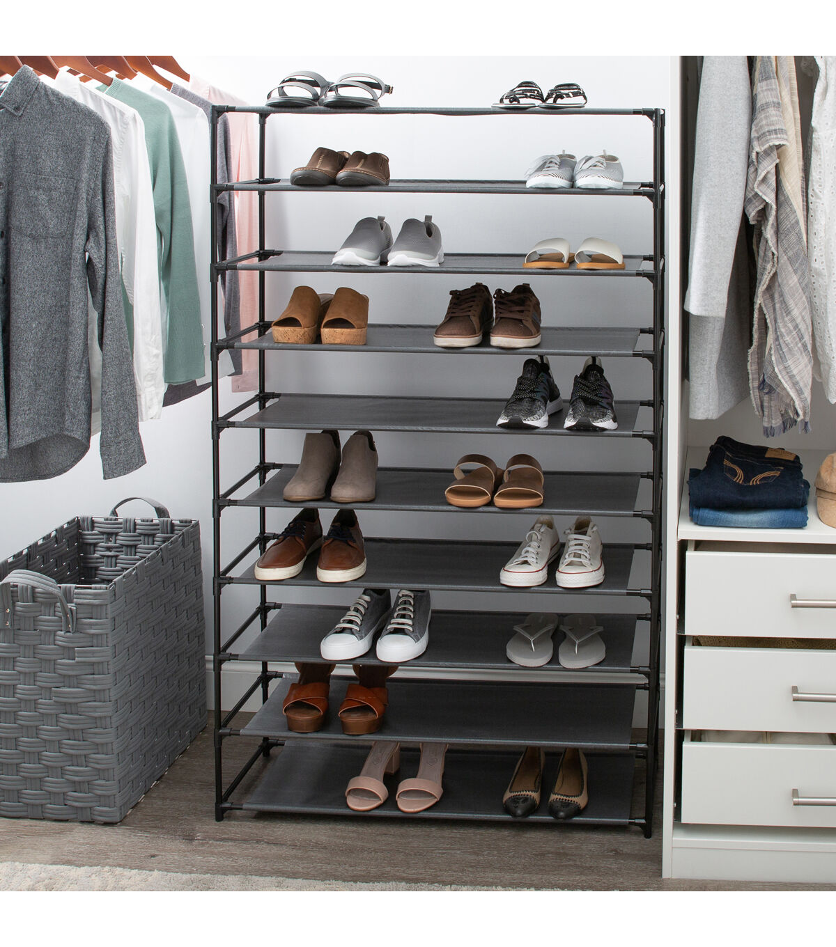 Simplify 59.5 Black 10 Tier Shoe Rack