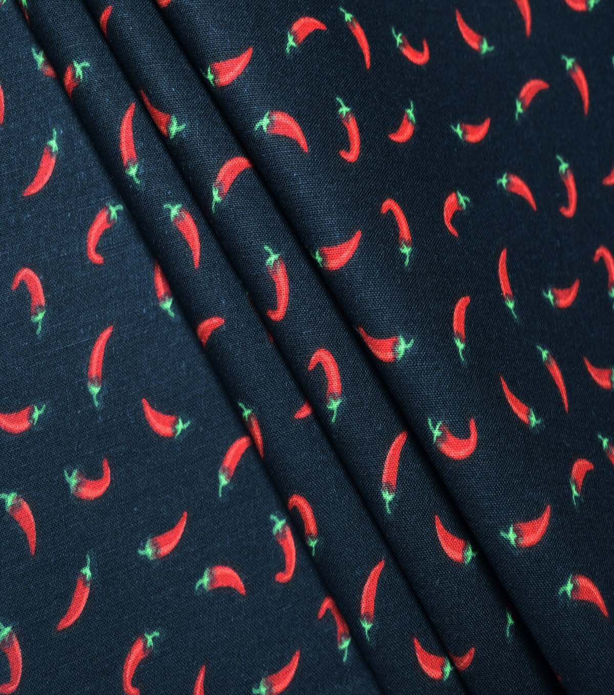 Garden Peppers on Black Cotton Fabric by Quilter's Showcase