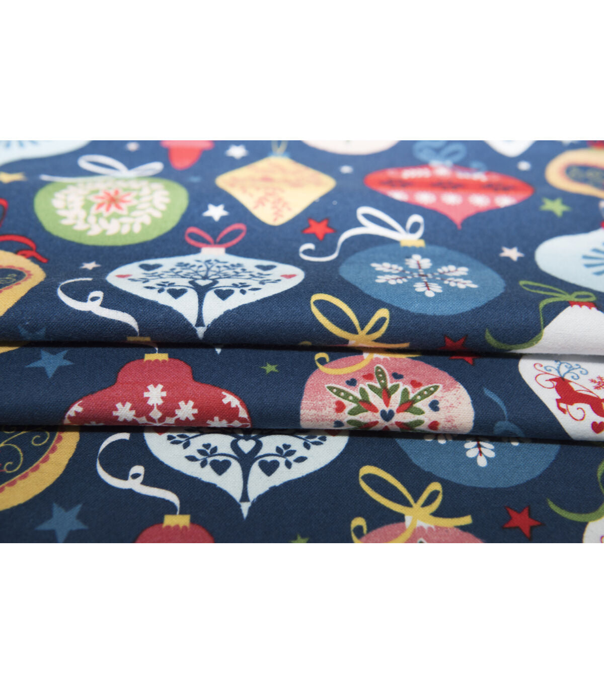 Ornaments & Stars on Blue Super Snuggle Christmas Flannel Fabric