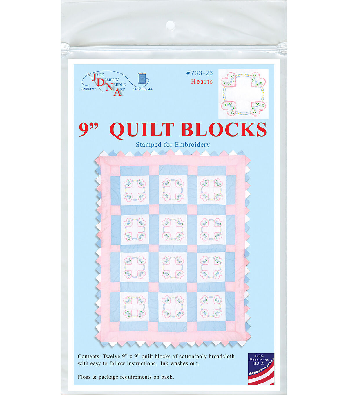 Jack Dempsey Needle Art 9 Hearts Stamped White Quilt Blocks 12pk