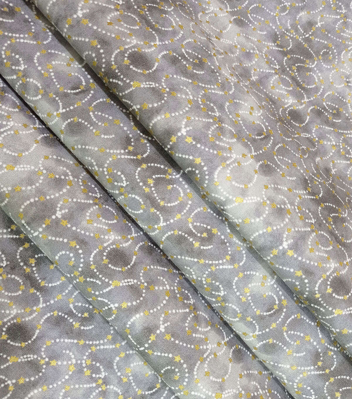 Dots & Stars on Gray Quilt Metallic Cotton Fabric by Keepsake Calico