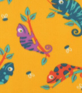 Chameleons On Yellow Blizzard Fleece Fabric