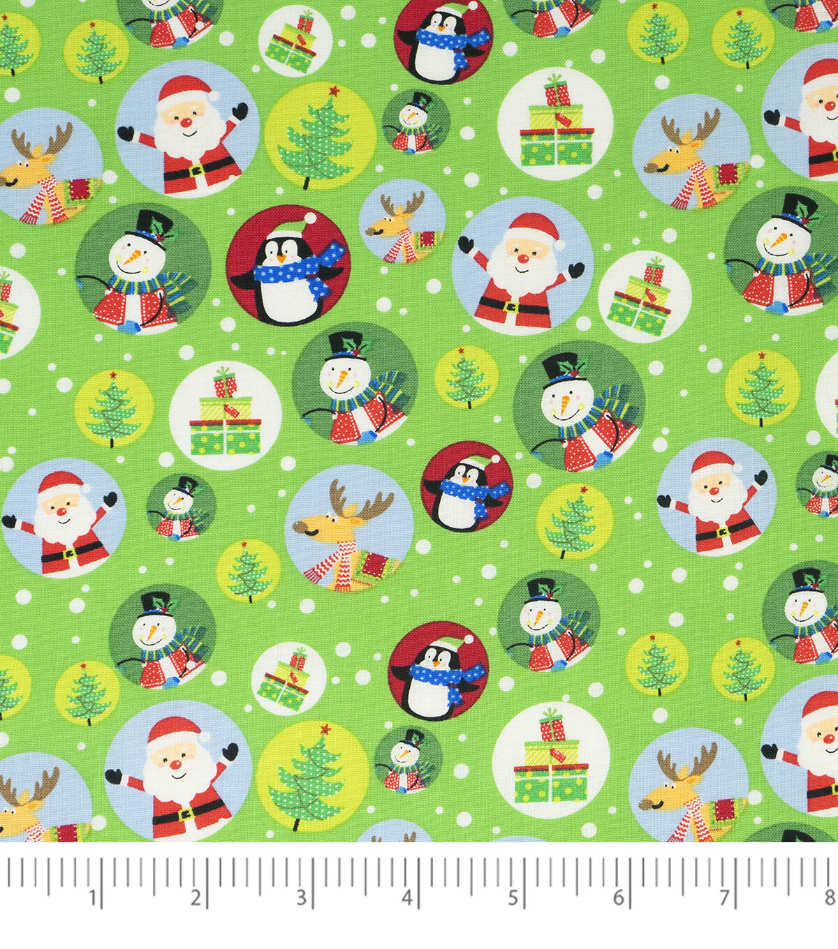 SINGER Snowglobes on Green Christmas Cotton Fabric