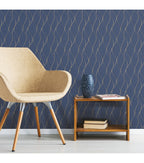 RoomMates Wallpaper Navy Wave Ogee