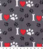Blizzard Fleece Fabric Bones, Hearts & Paws