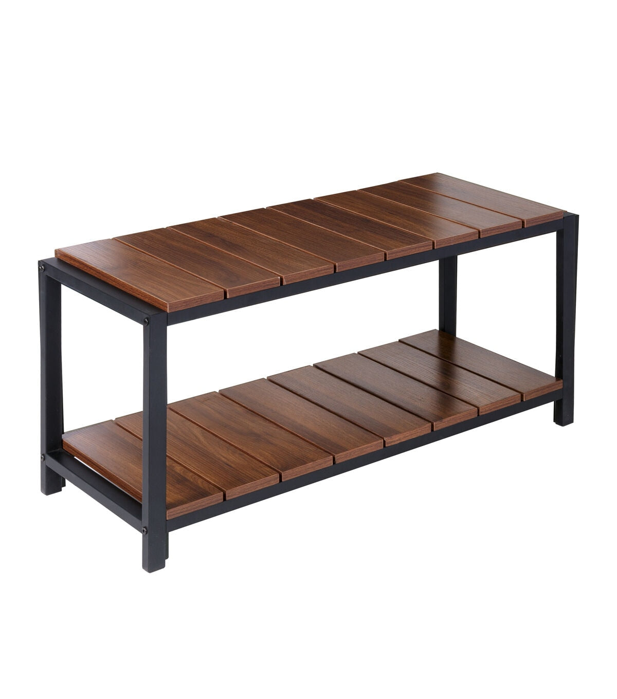 Honey Can Do 34 x 18 Walnut & Black 2 Tier Shoe Storage Bench