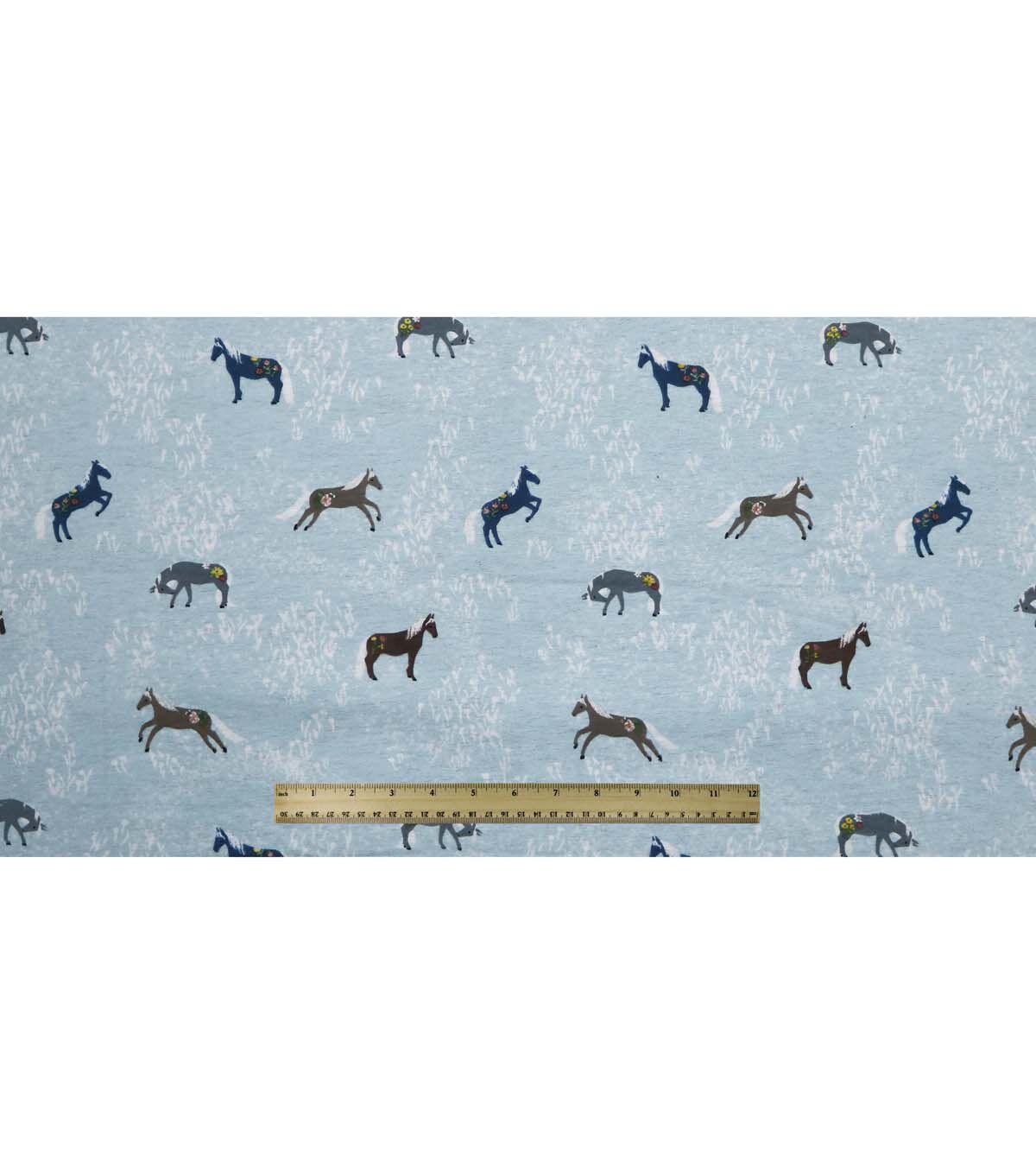 Horses on Blue Super Snuggle Flannel Fabric