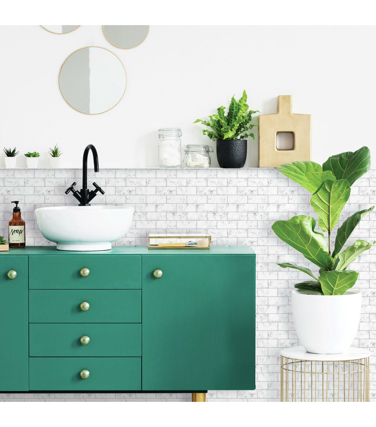 Carrara Marble Subway Peel & Stick Tile Backsplash