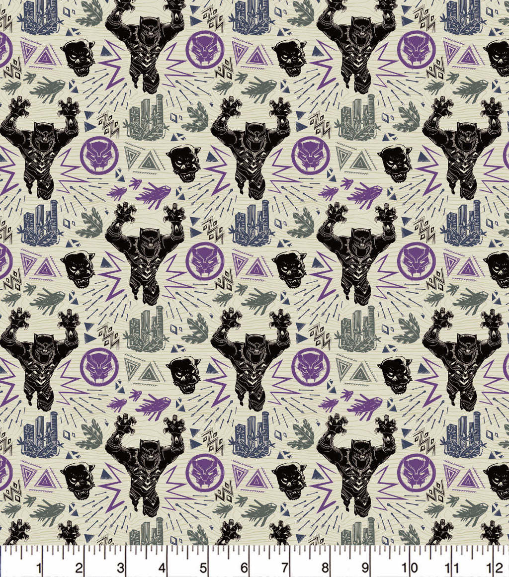 Black Panther Linocut Attack Cotton Fabric