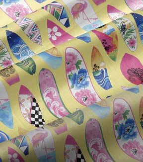 Fabric Traditions Surfboards on Yellow Novelty Cotton Fabric
