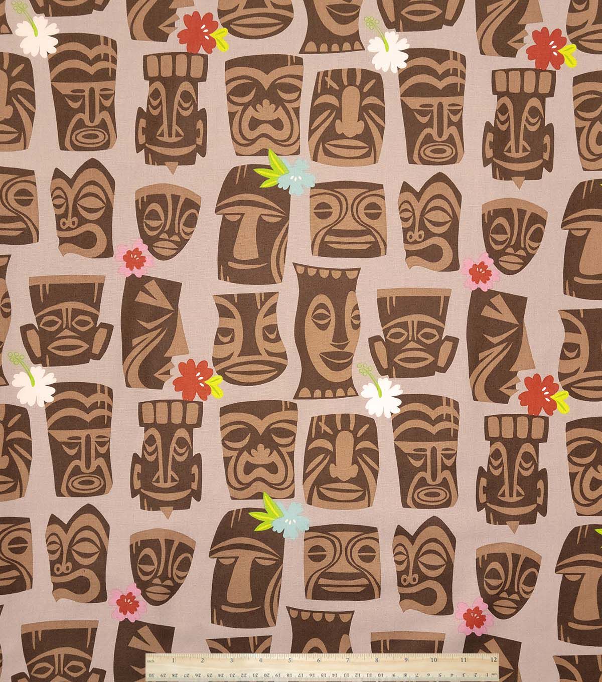 Alexander Henry Tiki on Brown Premium Cotton Fabric