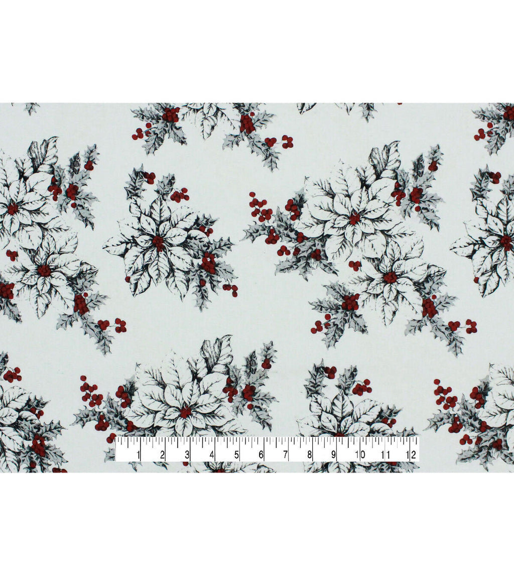 White Poinsettia Super Snuggle Flannel Fabric