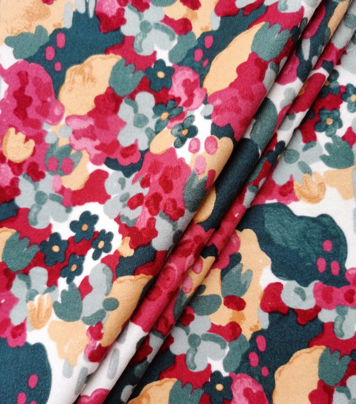 Green & Pink Abstract Floral Luxe Flannel Fabric