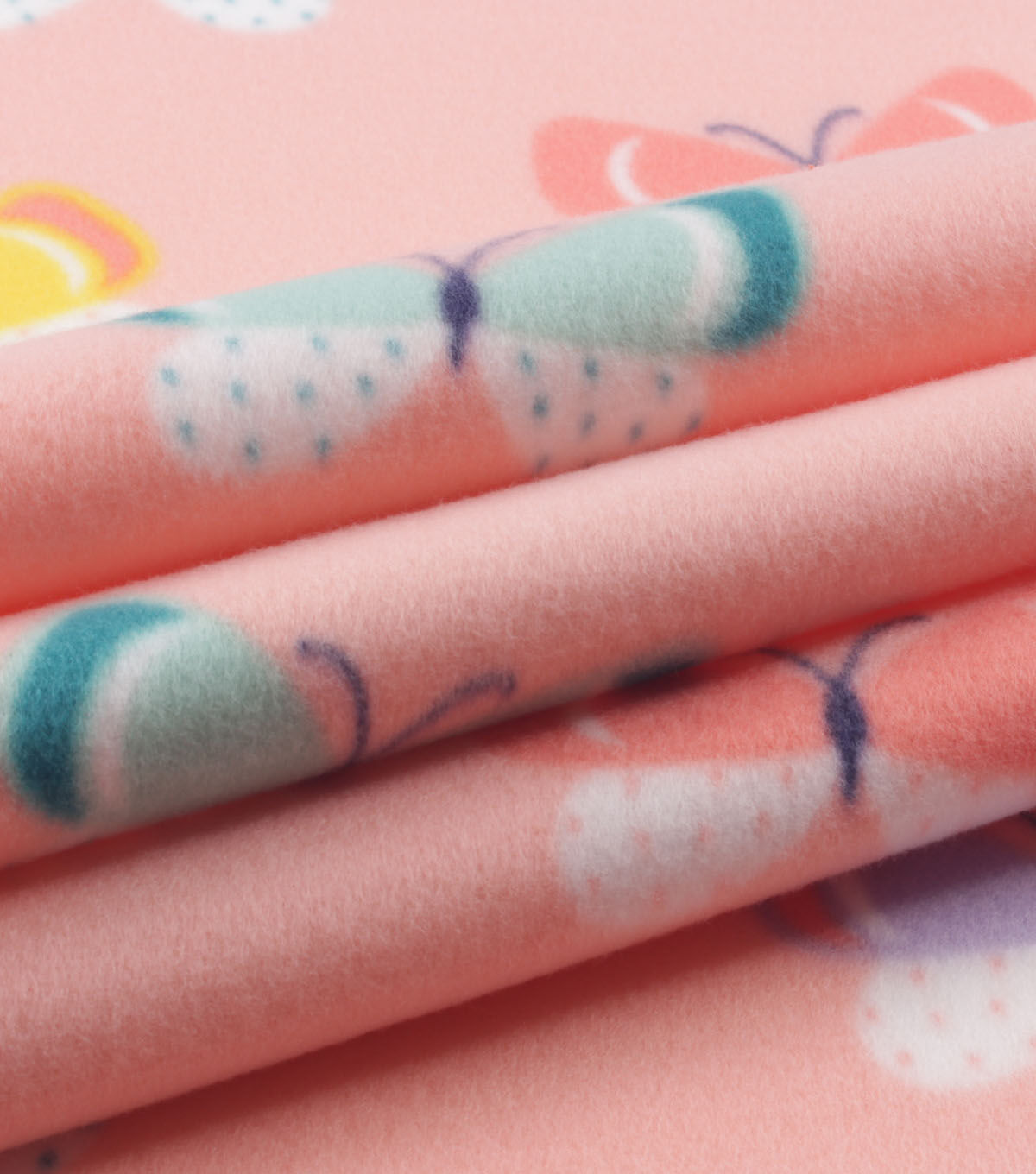 Flying Butterflies on Pink Blizzard Fleece Fabric