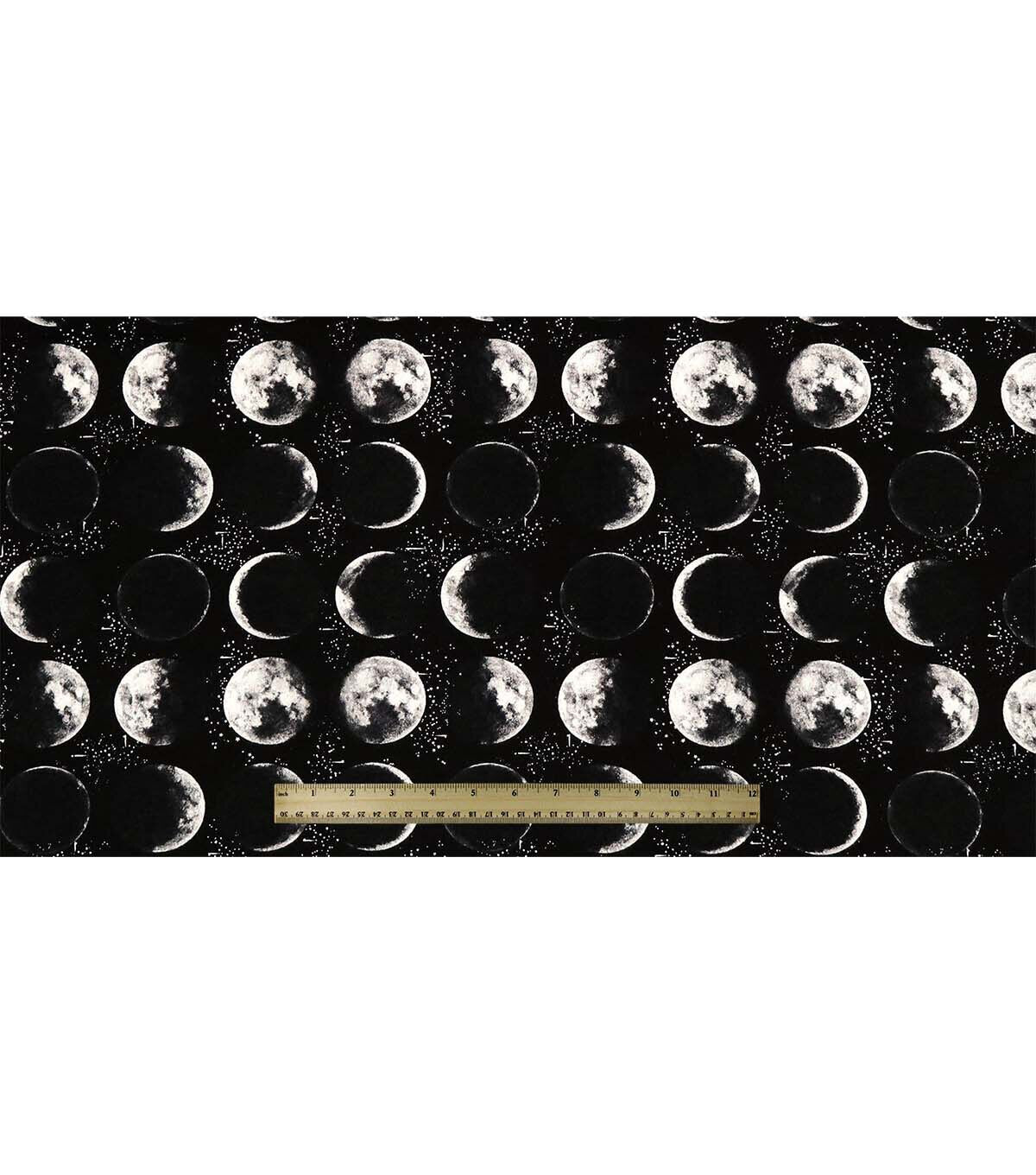 Moon Phases On Black Super Snuggle Flannel Fabric