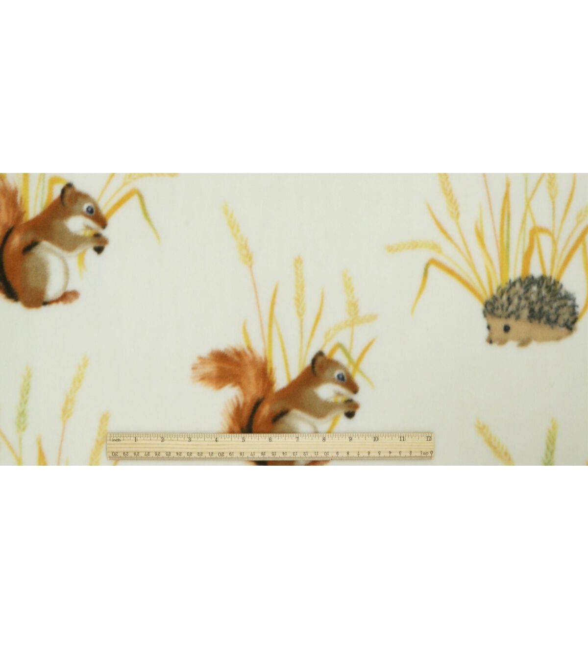 Squirrels & Hedgehogs on Yellow Anti Pill Fleece Fabric