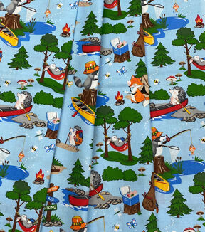Fabric TraditionsAnimal Campers On Blue Novelty Cotton Fabric