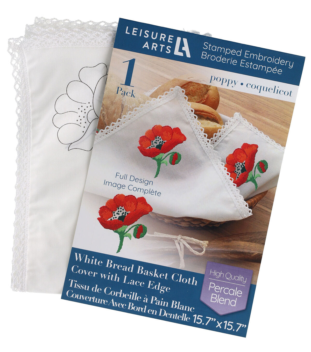 Leisure Arts 16 x 16 Poppy Basket Liner Stamped Cross Stitch Kit